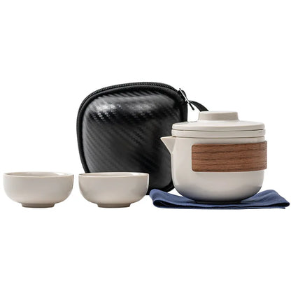 1 set of portable teacup set travel set ceramic kung fu tea set outdoor camping one teapot and two cups of gifts