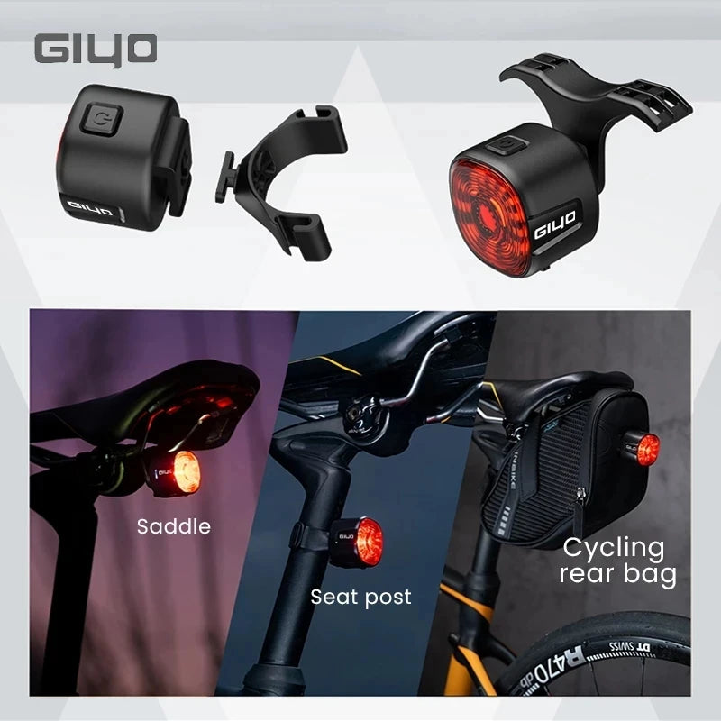 Giyo Bicycle Intelligent Brake Tail Light IP66 Vanntett 6 lysmoduser Høy lyshetssykkel Baklampe LED baklys