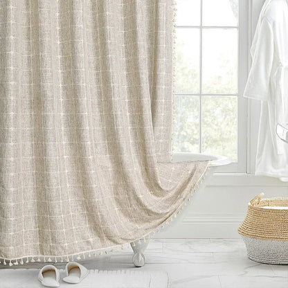 Jacquard Linen Waterproof Shower Curtain Small Fresh Plaid Pastoral Style Bathroom Mildew-proof Bathroom Curtain