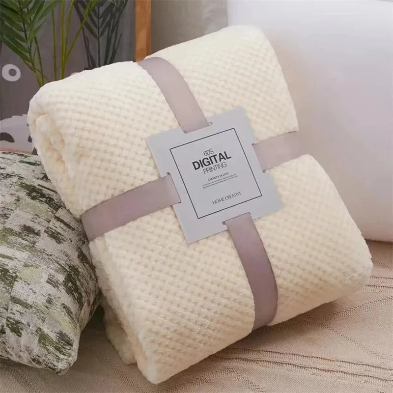 Japan Style Coral Fleece Blankets 300gsm Spring Summer Soft Fluffy Faux Fur Mink Throw Solid Sofa Cover Bedspread Plaid Blankets