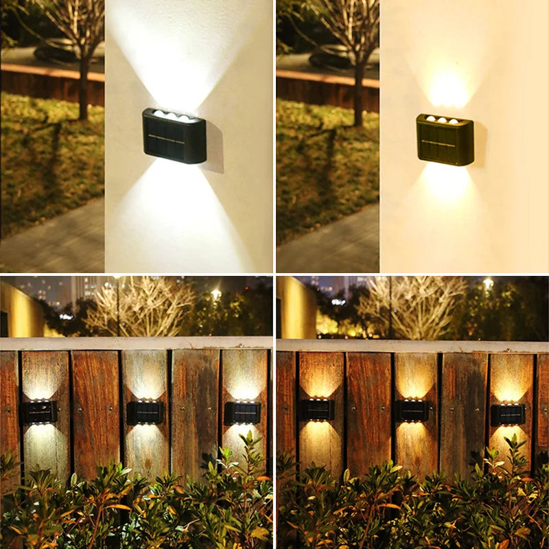 6LED Solar Lights, Outdoor Waterproof Atmosphere Wall Lamp,Up And Down Light Control for Garden Yard Street Balcony Terrace Deco