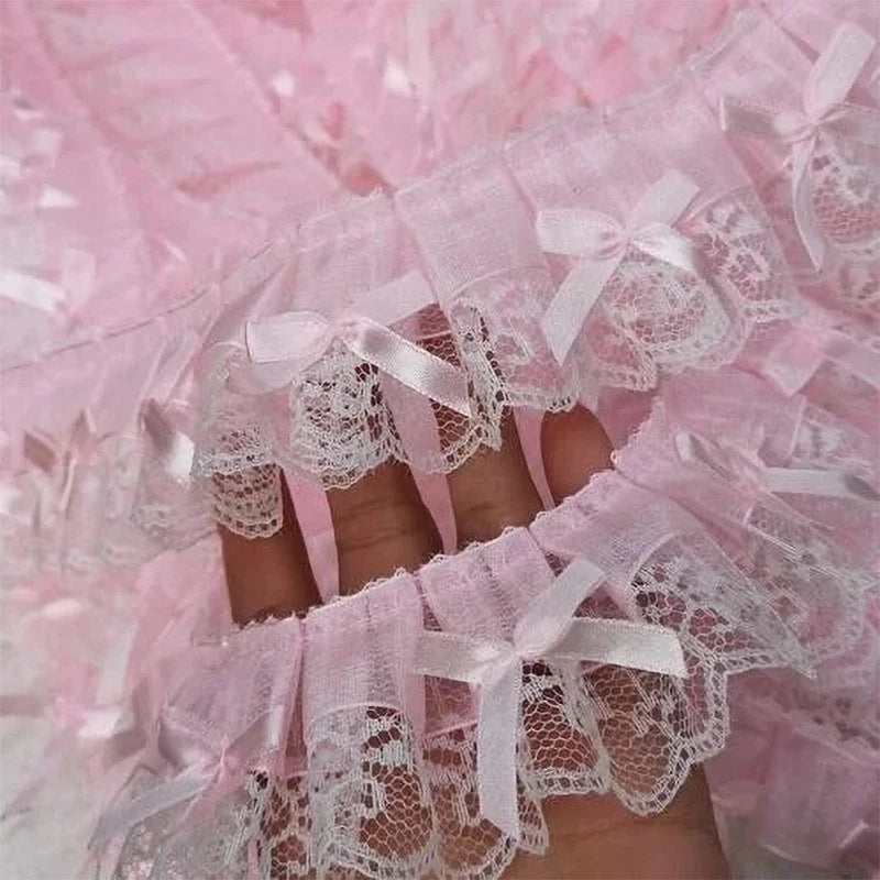 1 Yard Pink Bow Embroidery Lace Fabric Trim DIY Clothing Decoration Accessory 5CM Wide