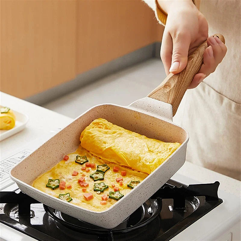 Pan nonstick japán omlett serpenyő tojás tojás tekercse serpenyőgátló fogantyú reggeli készítő edények minden kályha sütőedényhez