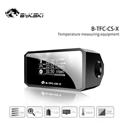 BYKSKI PC Termômetro de fluxo de refrigeração líquido PC, vazão+vazão+temperamento 3 em 1 monitor de resfriamento de água Digital OLED Display B-TFC-CS-X