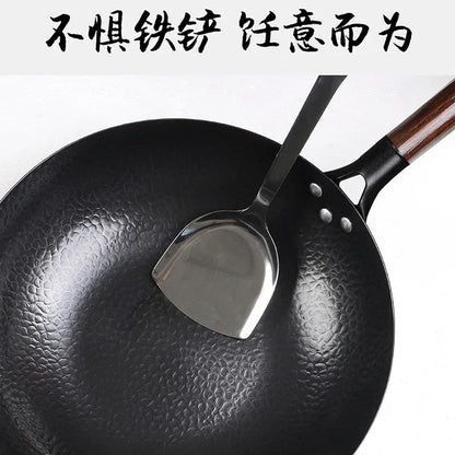 Zhangqiu Non-Stick Iron Pan Flat-Bottom Wok - Universal Induction Cooker for Home Stir-Fries & Non-Rust Healthy Cooking