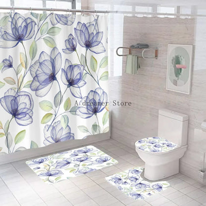 3D Digital Printing Flowers Shower Curtain Waterproof Polyester Bathroom Curtains Colorful Shower Curtain Set Bath Mats Rugs