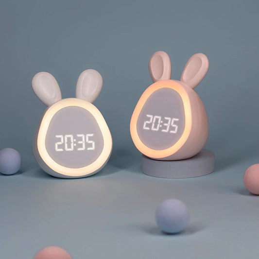 Kids Cute Rabbit Alarm Cock z nocnym światłem Stoleless Dimming LED Digital Alarm Cock dla chłopców dziewcząt