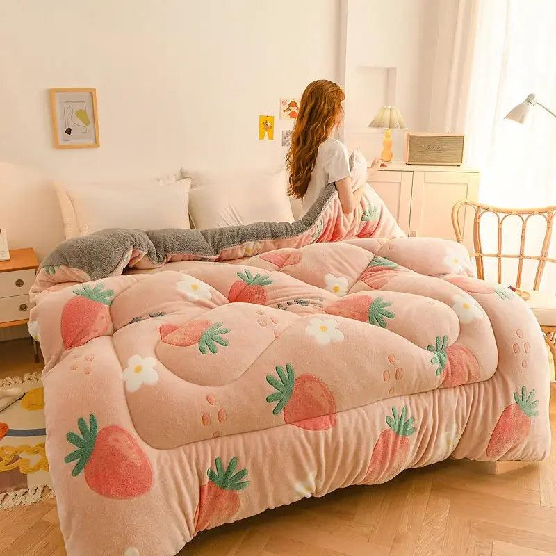 Thick Lamb Wool Printed Blanket Double Sided Velvet Autumn and Winter Warm Comforter Single Dormitory Comfortable Bedding Quilt