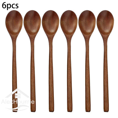 6 -teiliges Holzlöffel Bambus Küche Korean Style 9 '' Zoll Naturholzsuppe Geschirr Kochen Honig Kaffee Löffel Mischlöffel