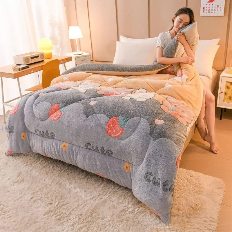 Thick Lamb Wool Printed Blanket Double Sided Velvet Autumn and Winter Warm Comforter Single Dormitory Comfortable Bedding Quilt