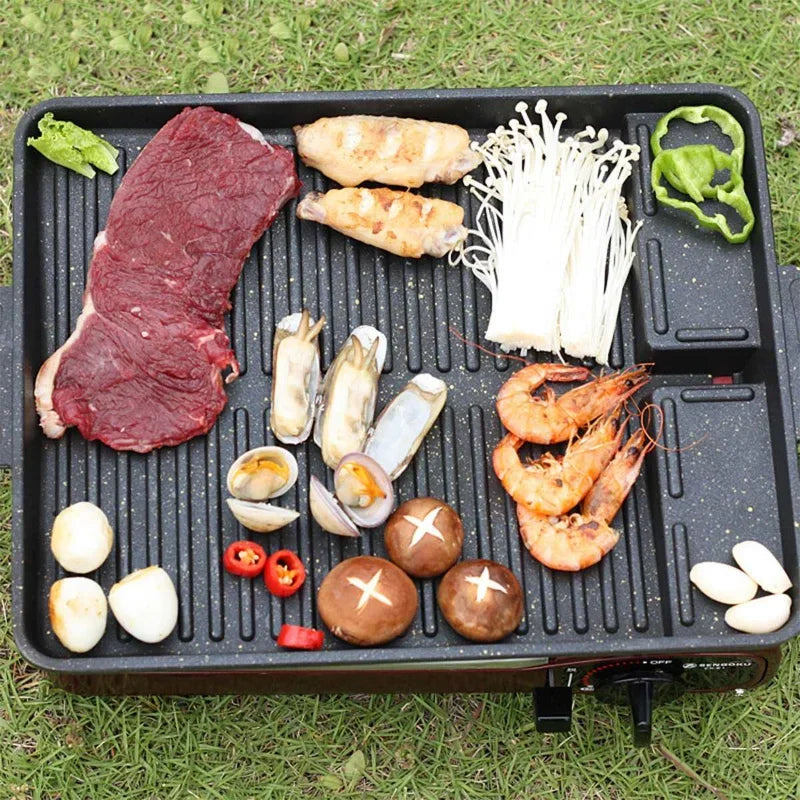 BBQ Grill Pan Plate 32 x 26 cm hordozható nem tapadó bevonat bután gáztűzhely tűzlap téglalap koreai barbecue lemez