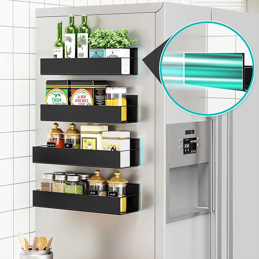 Scaffale per frigo magnetico Spezia spazzatura in ferro nero Salva per l'armadio sul lato dello scaffale dell'organizzatore della cucina per frigorifero