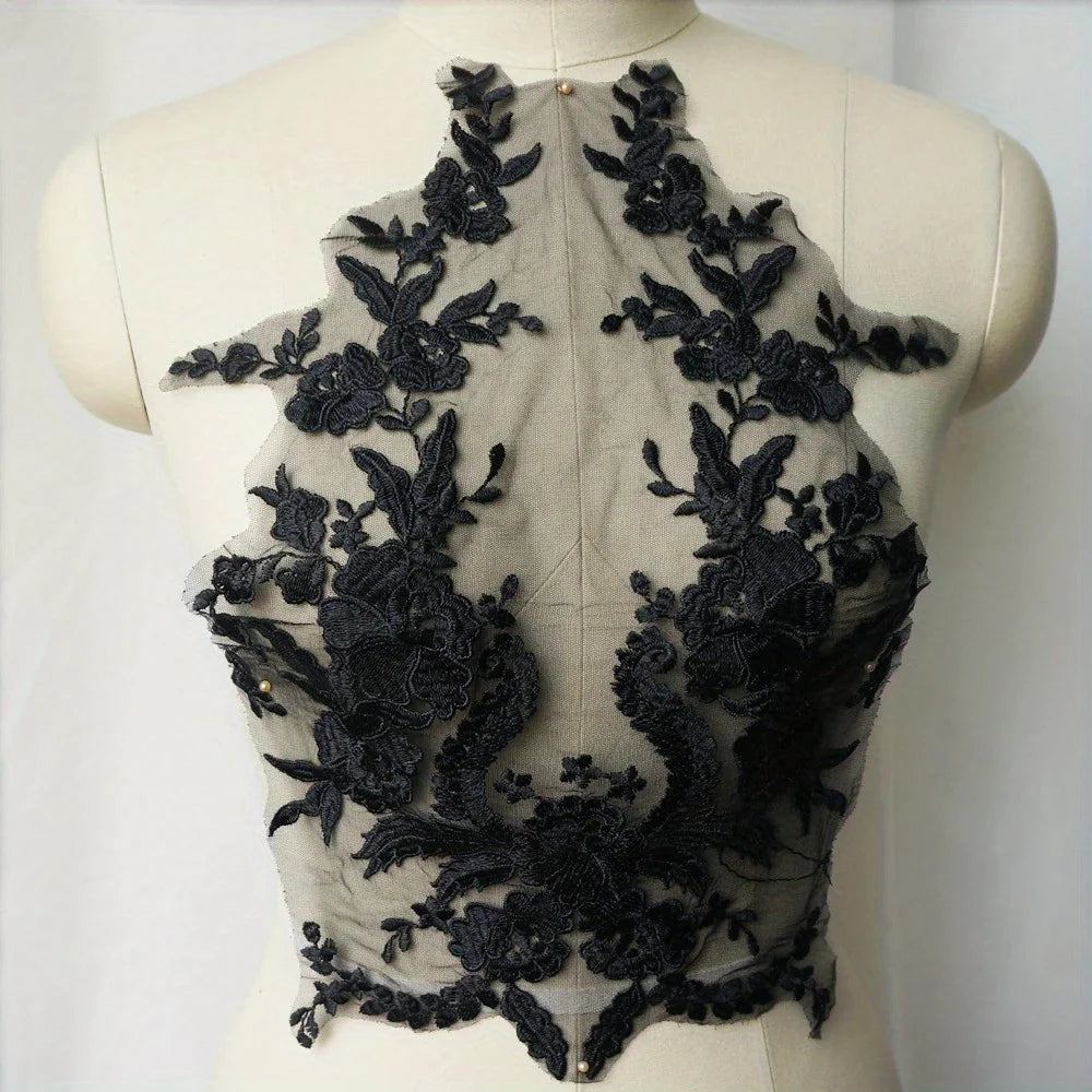 1pc Embroidered Lace Applique Sewing Flower Fabric Collar Patch for Wedding Party Gown Bridal Dress Clothes DIY Crafts