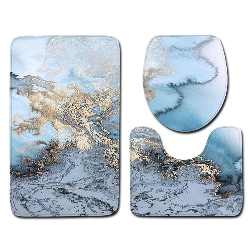 3pcs High Quality Washable Home Decor Marble Pattern Bath Mats Bathroom Mat Set Pedestal Rug Toilet Seat Lid Cover