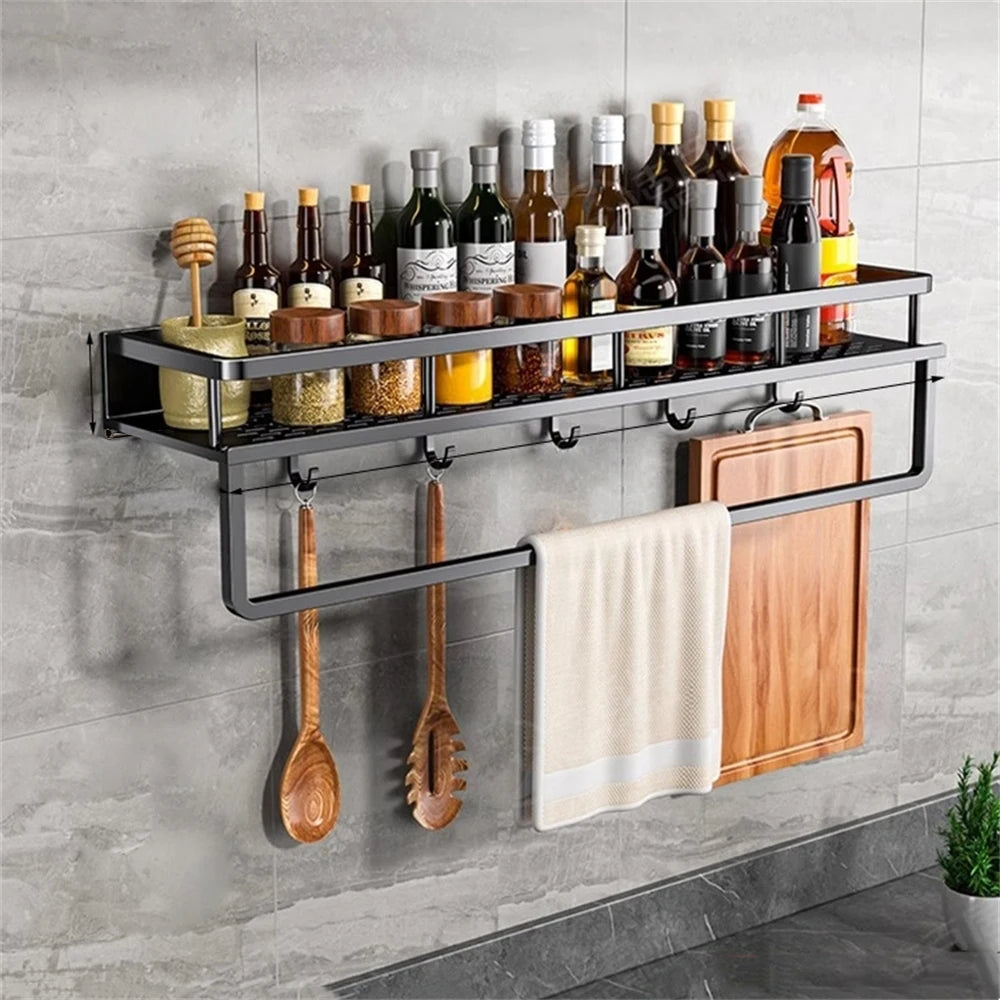 1 Multi-Functional Storage Rack With Rod Seasoning Rack Wall-Mounted Seasoning Storage Rack For Cooking Items