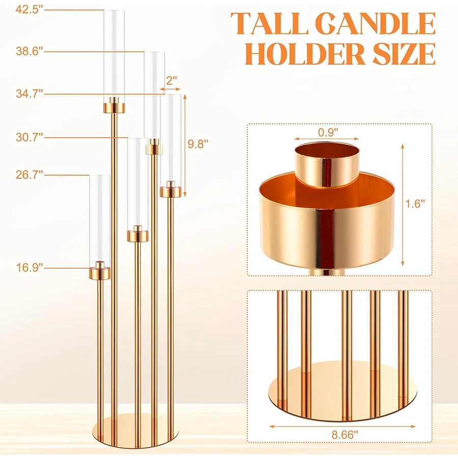 5 Aarm 42.5 '' grouss Buedem Candlabra Gold Käerzenhändler, Candeba Cancer Centrepriecher fir Table Cancelbuchs fir Chri