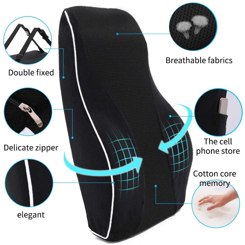 1pc Memory Foam Cushion para el asiento de automóvil sin deslizamiento para la oficina y las sillas de juego: admite lumbar y cintura - suave y cómodo