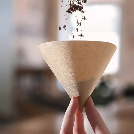 V-Shape Coffee Filter Paper for Barista - Premium Drip & Espresso Filters (50/100/200Pcs) - Natural Unbleached, Fast Drainage