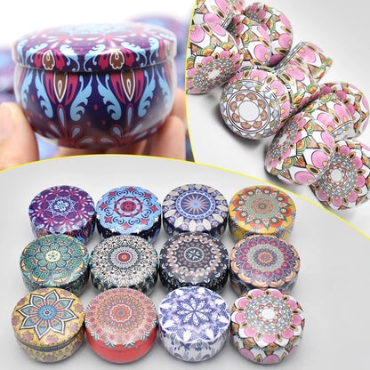 12pcs Mixed Color  Iron Candle Tin Jars Empty Can- DIY Candle Making with Storage Case for Dry Spices and Sweets