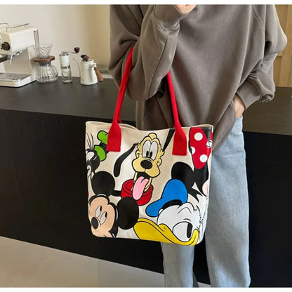 DisneyCartoon Mickey Fashion LargeCapacity LargeCapacity Bolsa de ombro de ombro feminino VERSÁTIL VERSATILE Bolsa de aula de estudante bolsa