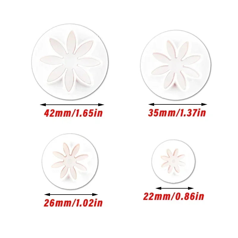4pcs Daisy Flower Cake Plunger Fondant Cookie Cutter Mold Plum Baking Decorating Biscuit Stamps for Kitchen Bakeware Tools