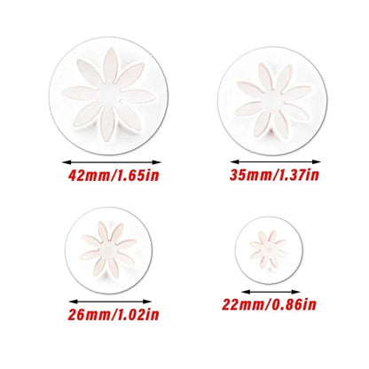 4pcs Daisy Flower Cake Plunger Fondant Cookie Cutter Mold Plum Baking Decorating Biscuit Stamps for Kitchen Bakeware Tools