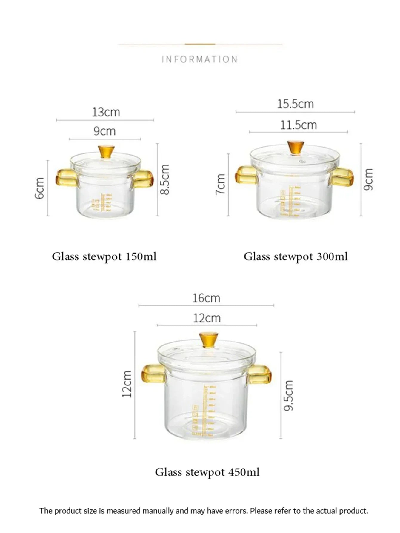 Capac de gătit rezistent la căldură cu o scară de gătit cu inducție mâner de bucătărie drăguță borosilicată înaltă borosilicare mică pentru bucătărie pentru bucătărie