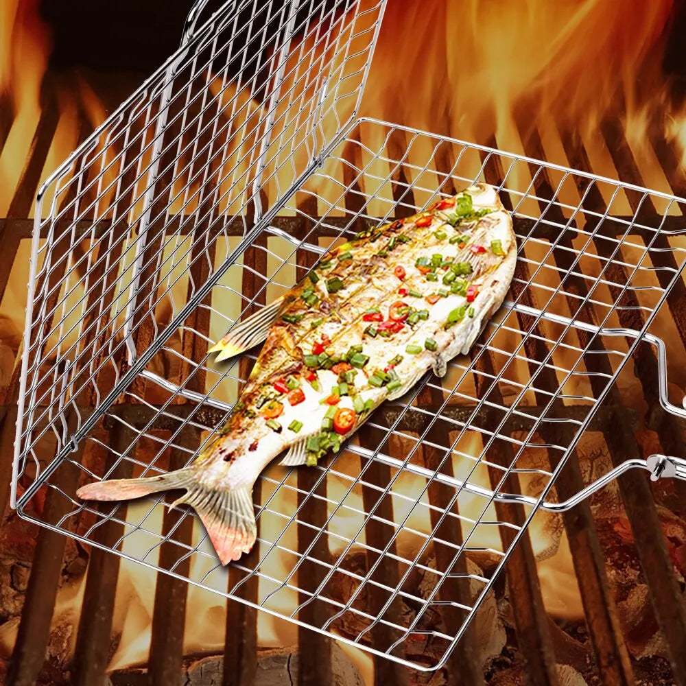 304 Stainless Steel BBQ Mesh Non Stick Grilling Basket Grill Mesh Mat Meat Vegetable Steak Picnic Party Barbecue Tool