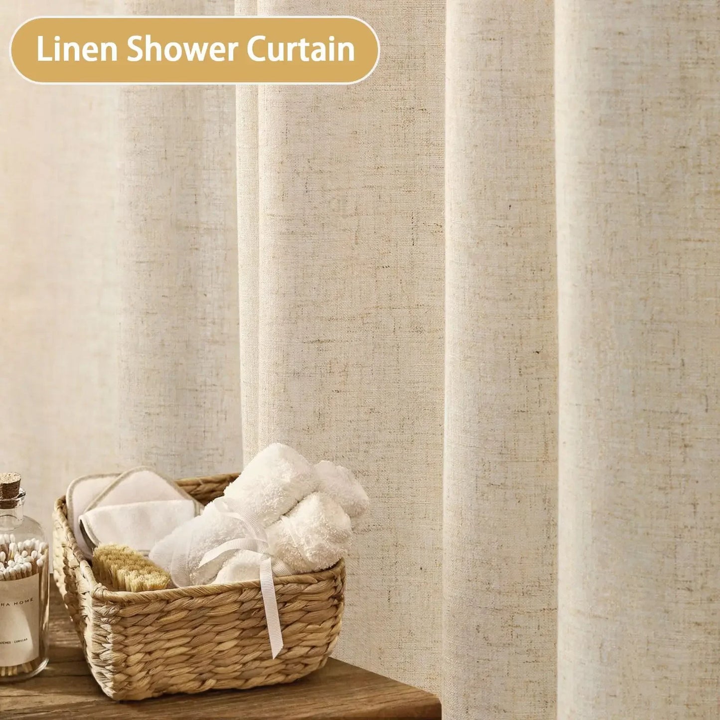 Linen Shower Curtain Beige Boho Farmhouse Shower Curtains for Bathroom Natural Cloth Cotton Fabric Liner Cream