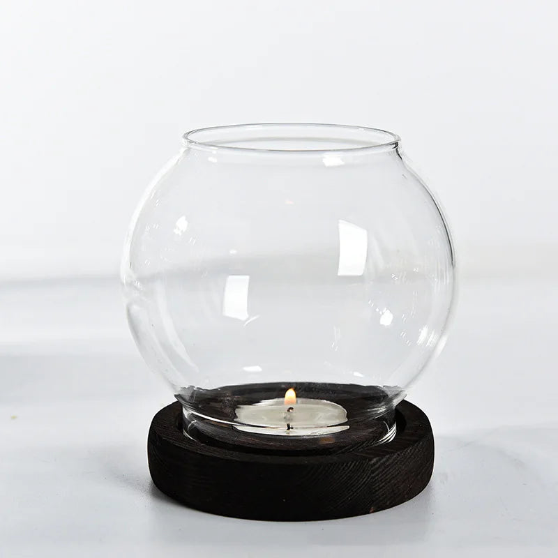 Transparent Glass Candle Holder Candlestick Retro Round Hollow Windproof Candle Holders Wedding Party Dining Table Decorations