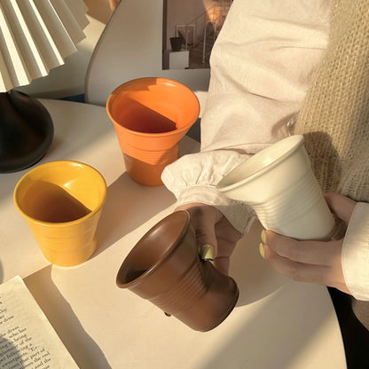 Ceramic Irregular Coffee Cup，200/400ml Pure Color Coffee Mug  Milk Mug Tea Drinks Water Cup，Home Office Tumbler Mugs