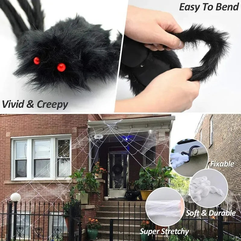 1/3pcs Giant Black Plush Spider Halloween Dekorationer Udendørs skræmmende store edderkopper Halloween Party Bar Haunted House Horror Props