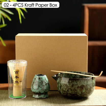 4PCS/6PCS Japanese Ceramic Matcha Teaset Safe Bamboo Brush Teaspoon Whisk Holder for Matcha Lover DIY Tea-Making Tools