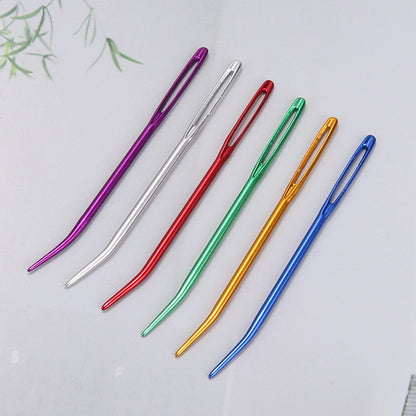 2pcs Aluminum Bent Tip Crochet Needles Tapestry Darning Knitting Needles DIY Crafts Sewing Big Eye Bent Needle Yarn Weave Tool