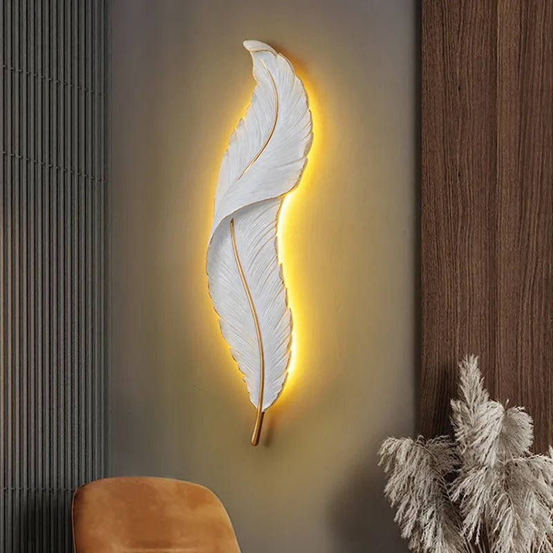 Plume blanche moderne Mur Léger Décoration de salon LED Lampe à lit de lit de chambre à coucher