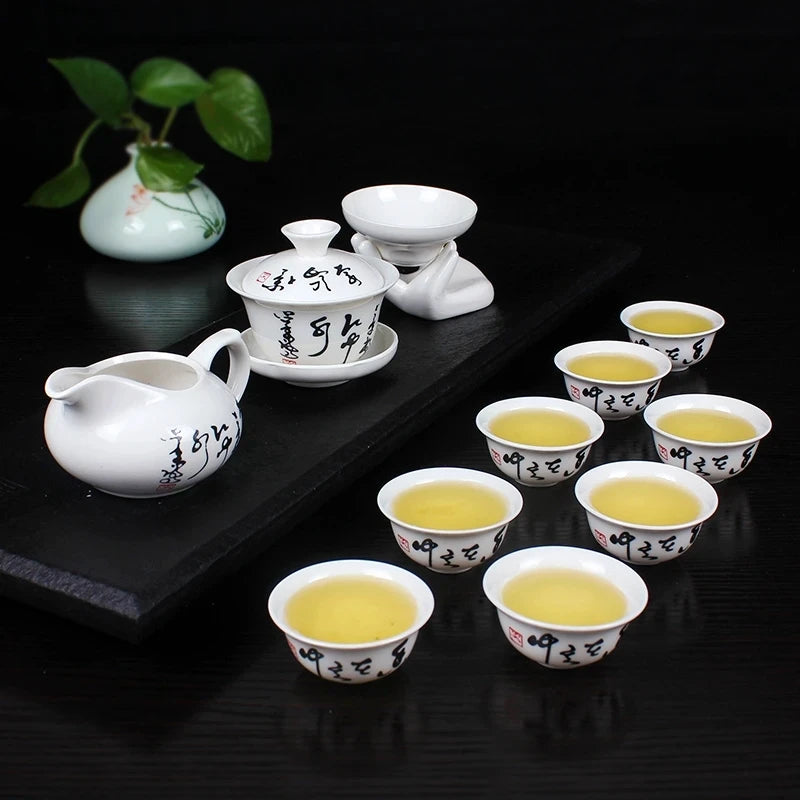 12 Pcs Travel Tea Sets Chinese Portable Ceramic Bone China teaset Gaiwan Teacup Porcelain Tea Cup The Kung Fu Teapot Set