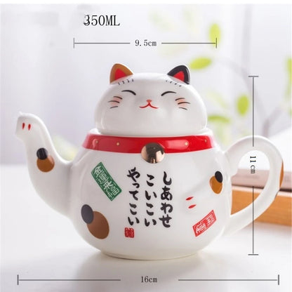 Ceramic Lucky Cat Cartoon Cups, Teapot, Coffee, Milk Mug Sets, Breakfast, Afternoon Tea Pot, 1 Teapot, 2 Mugs, Cute, 3Pcs per Lo