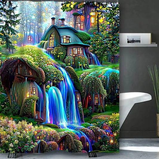 Dream view Cottage  Bathing Curtain  Bathroom Shower Curtain Waterproof With 12 Hooks Home Deco Free Ship