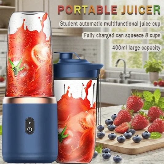 6 Blades 400ml Portable Double Cup Juicer Mixer USB Rechargeable 6 Blade Juice Extractor For Fresh Lemon Orange Smoothie