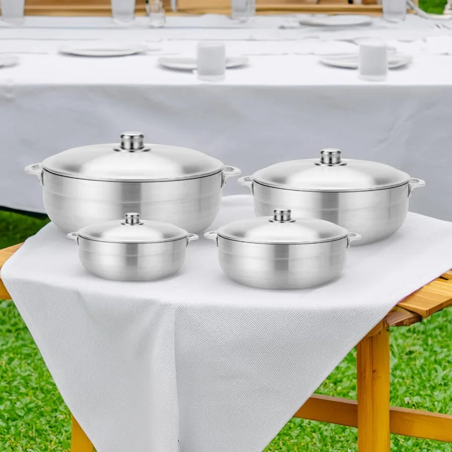 Nonstick Aluminum Caldero Set 8Piece Cookware with Lids Ideal for Stews Soups Rice 2 Qt 3.5 Qt 7 Qt 13 Qt Pots Silver