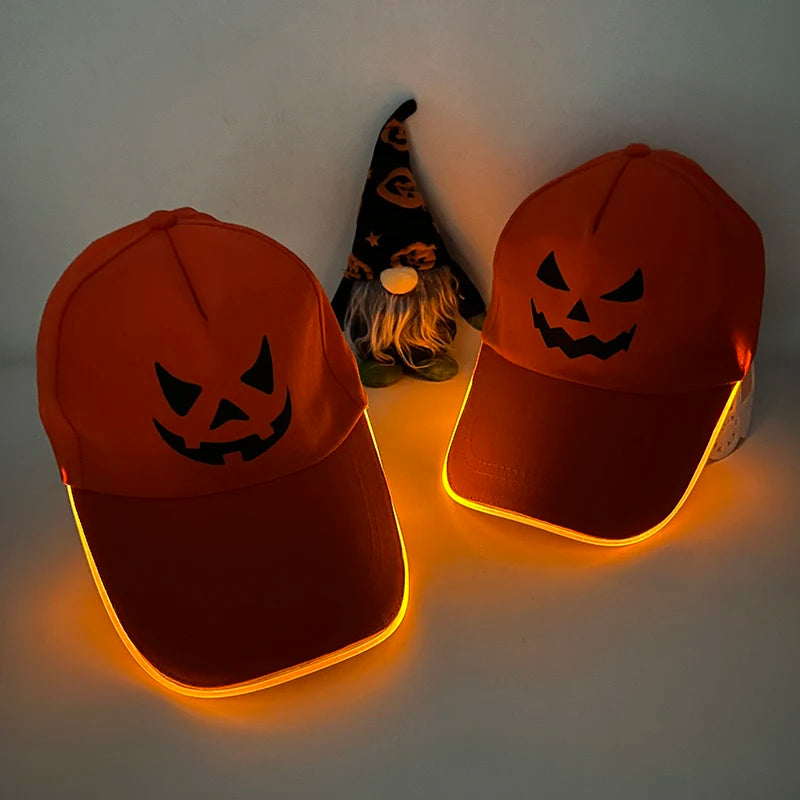 Led Light Up Baseball Hat Flashing Glow Rave Party Cap Halloween Trick eller Treat Funny Pumpkin Hat For Man Women Cosplay Costume