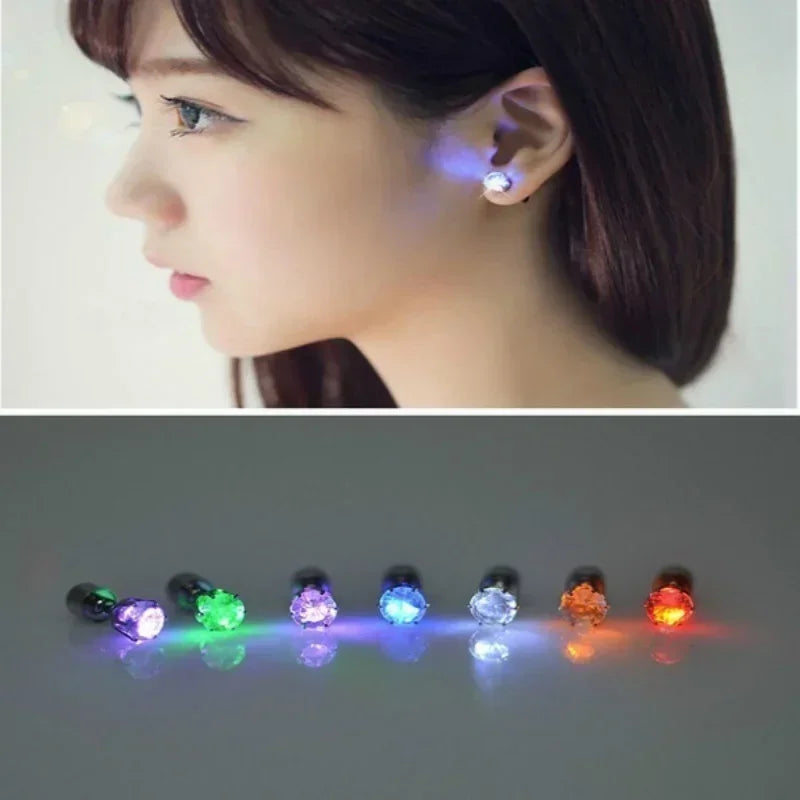 1 Pair Light Up LED Bling Ear Stud Rings Korean of Flash Zircon   Accessories for Party Women Christmas    Glow Stick