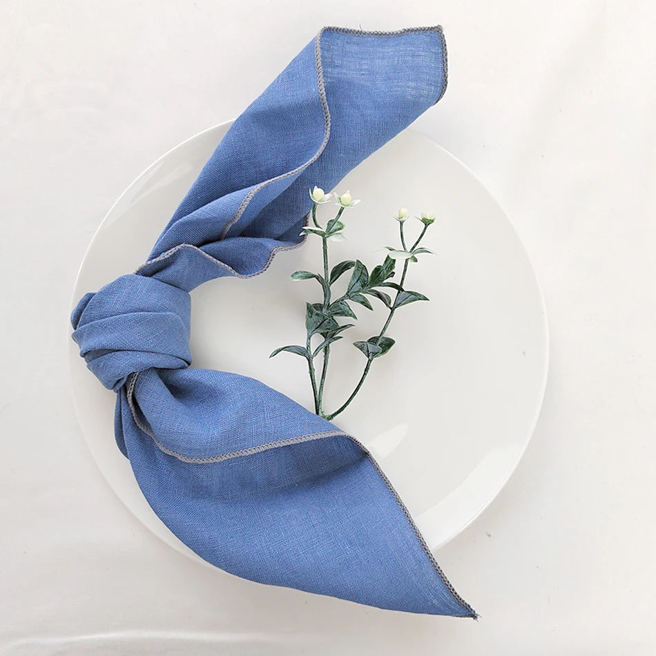 Set Of 4 Pure Linen Napkins Cloths Reusable 40x40cm Soft Comfortable Fabric Kitchen Accessories for Wedding Birthday Parties