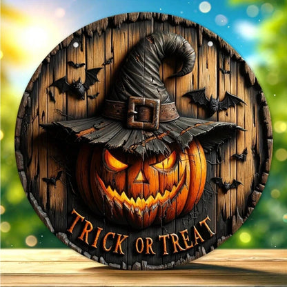 Halloween tre krans logo retro gresskarhode skrekk kunst dekorasjon, hjemme hage gårdsplass tre hengende anheng