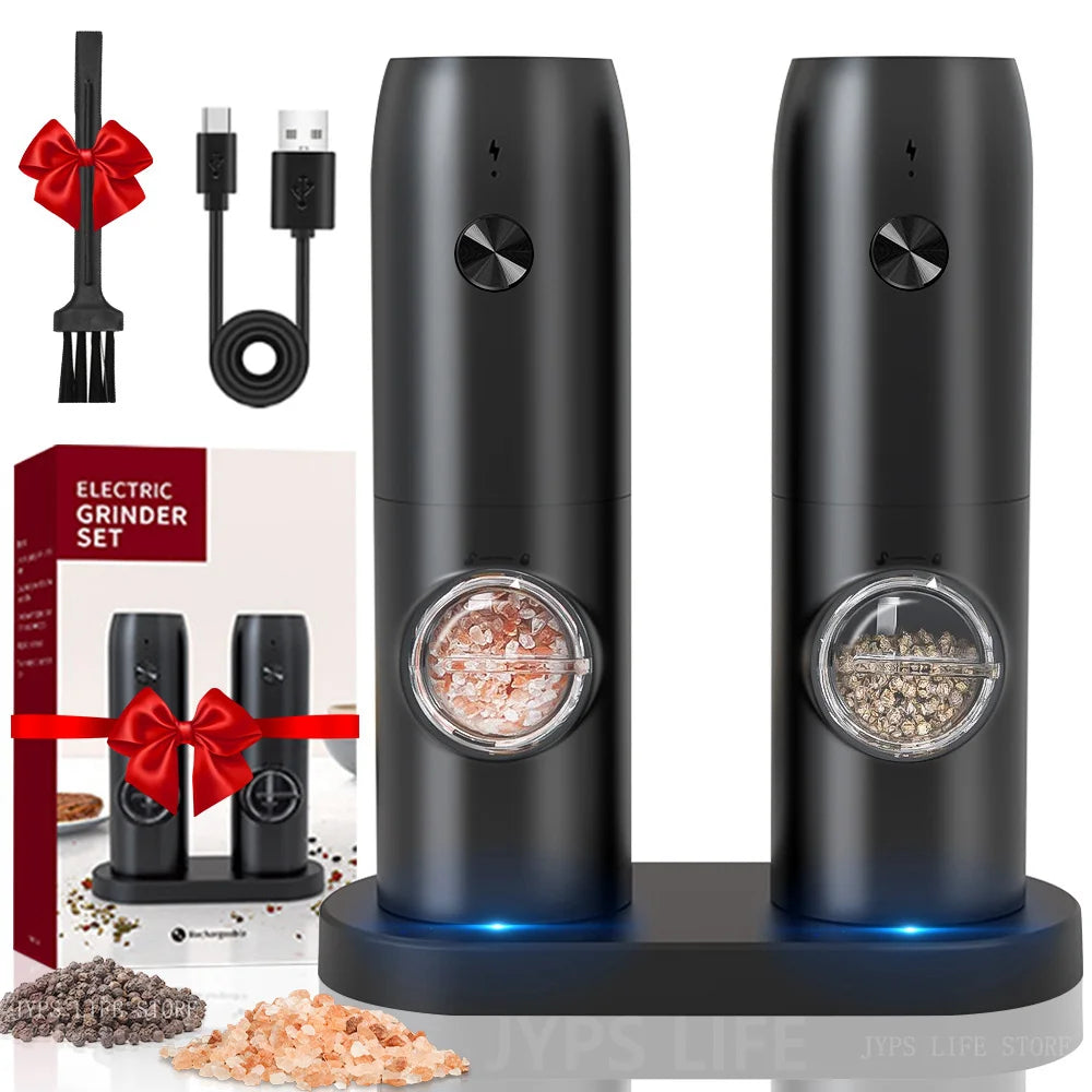 Automatisk pepparkvarnsalt och pepparkvarn USB -uppladdningsbar justerbar grovhet Spice Mill med LED Light Kitchen Tool