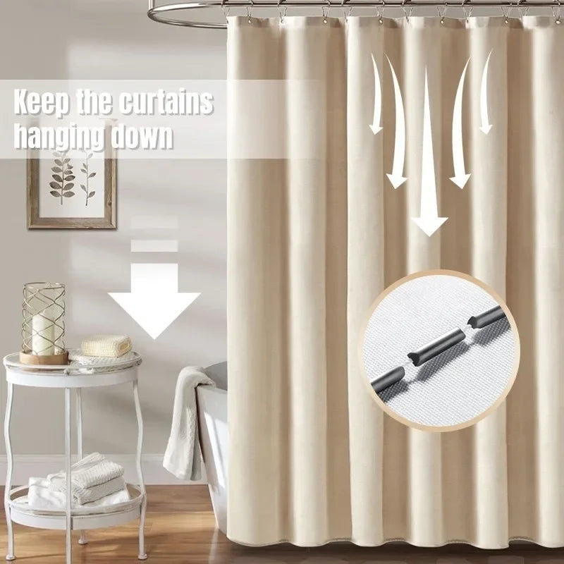 Solid Color Linen Waterproof and Thickened Shower Curtains Bathroom Bathtub Protecting Privacy Bath Covring Curtains with Hooks