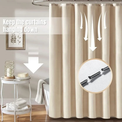 Solid Color Linen Waterproof and Thickened Shower Curtains Bathroom Bathtub Protecting Privacy Bath Covring Curtains with Hooks