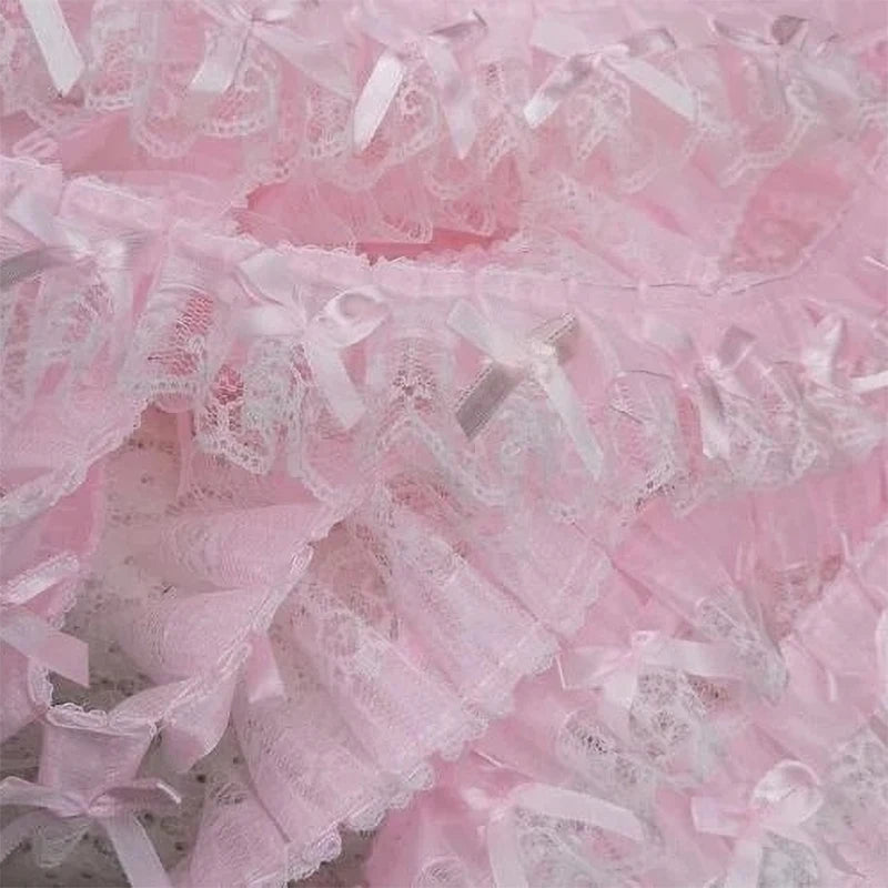 1 Yard Pink Bow Embroidery Lace Fabric Trim DIY Clothing Decoration Accessory 5CM Wide