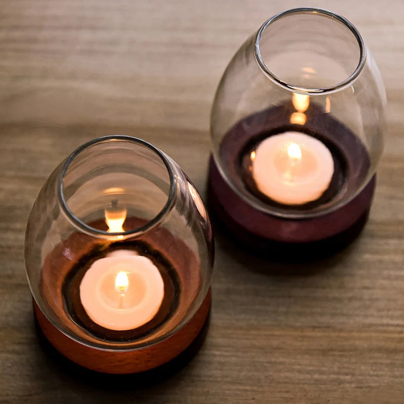 Transparent Glass Candle Holder Candlestick Retro Round Hollow Windproof Candle Holders Wedding Party Dining Table Decorations