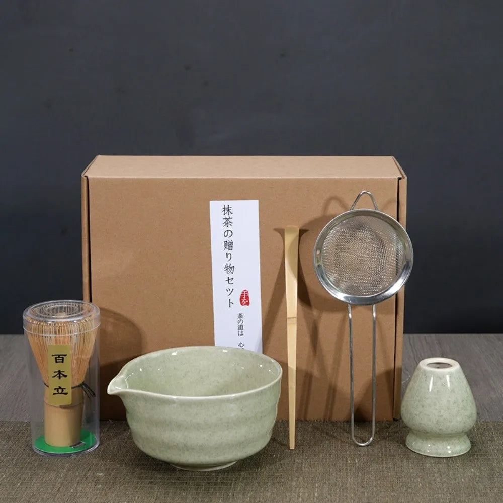 Bamboo Ceramic Japanese Matcha Tea Set Reusable Chasen Stirring Tea Sticks Matcha Spoon Matcha Whisk Set
